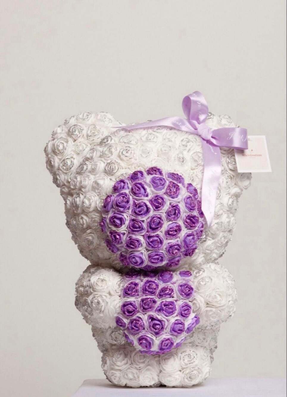 Handmade White Bear With Purple Glittery Heart